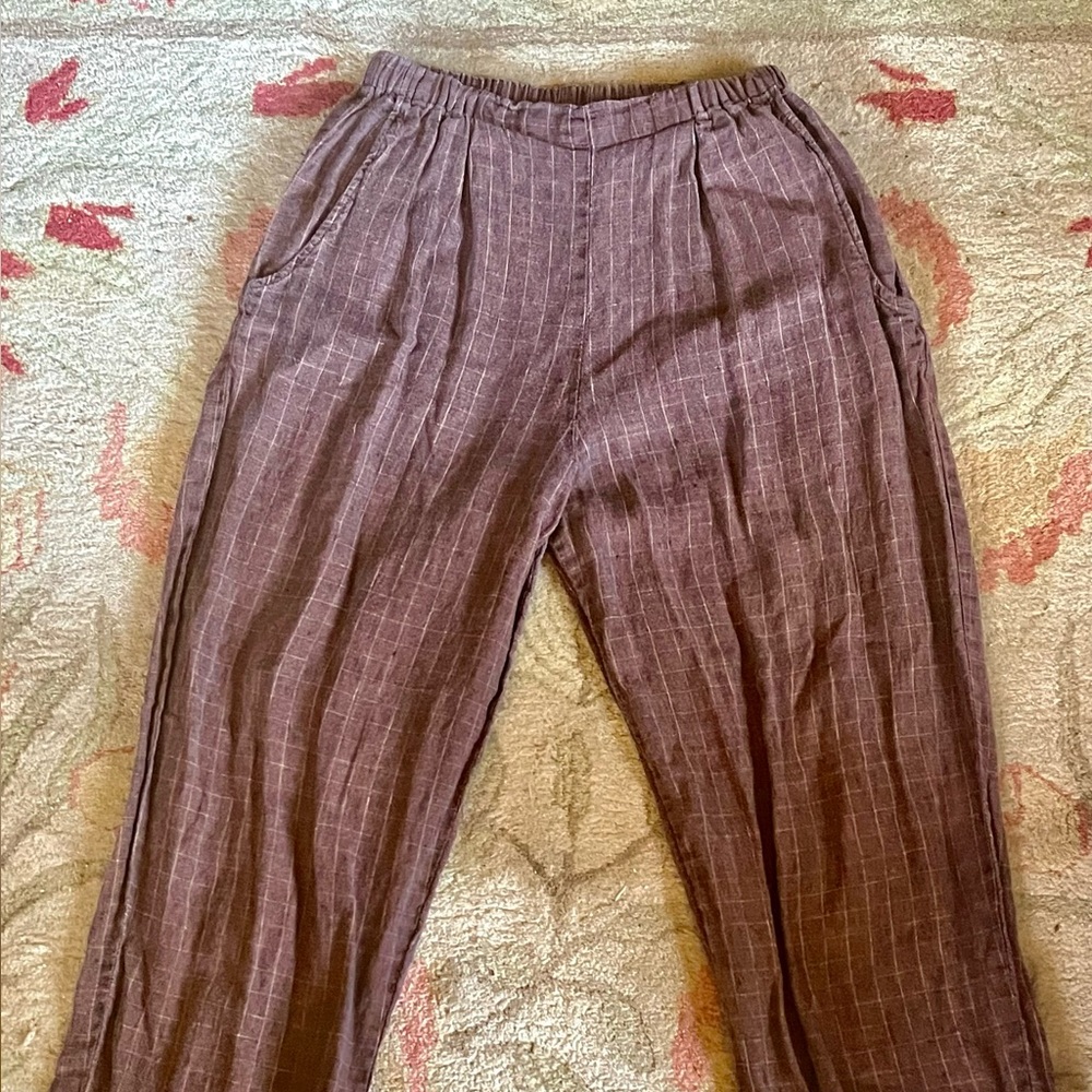Flax Linen Pants in Brown Check